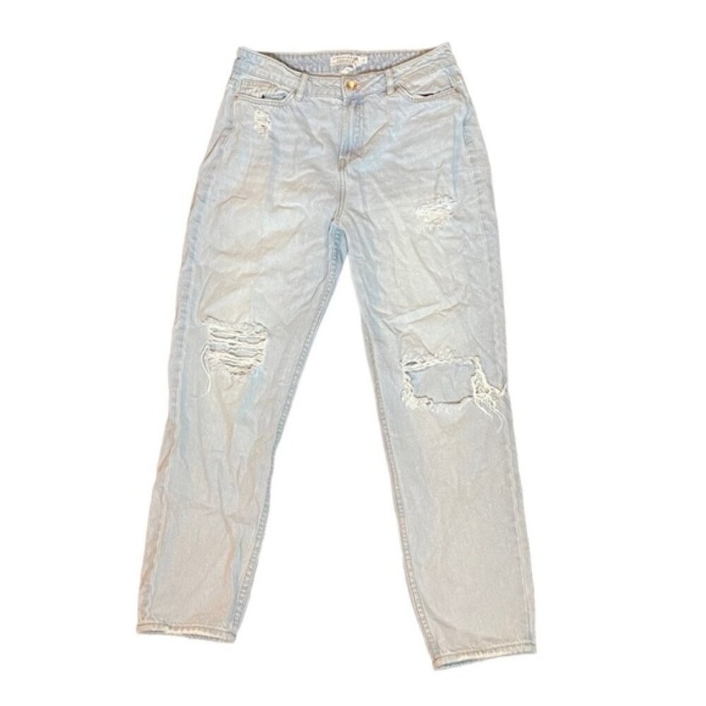 Streetwear Society Straight Leg High Waisted Distressed Ripped Jeans